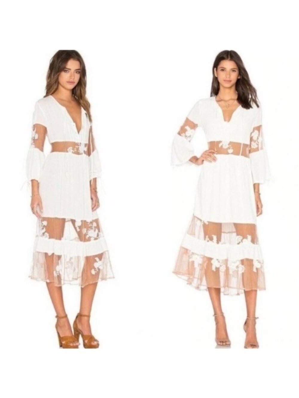 For Love & Lemons Eva Midi Dress Lace Prairie Cottagecore Bohemian Festival Sz S - Picture 2 of 11